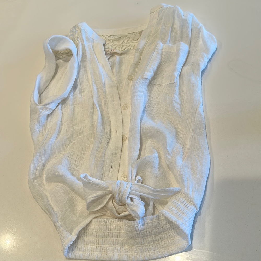 Linen white button up blouse